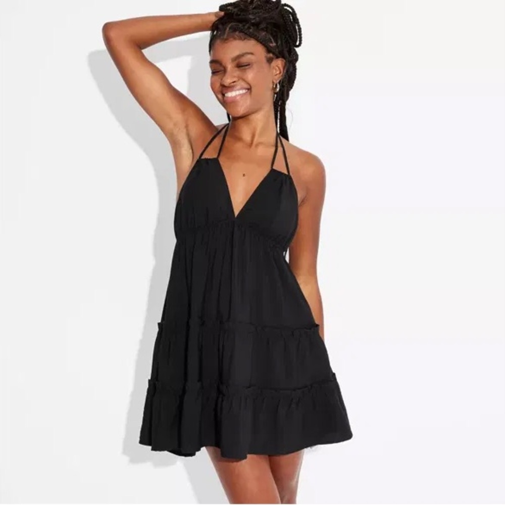Wild Fable Black Halter Mini Dress cute tiered style